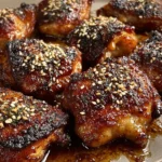 Delicious honey ginger sesame chicken garnished with sesame seeds and green onions
