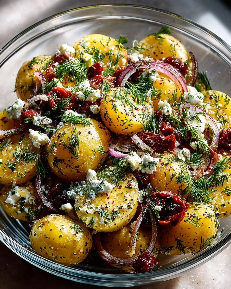 Fresh Greek Potato Salad with olives and herbs