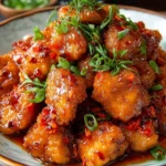 Delicious quick and easy sweet chili chicken served with vegetables