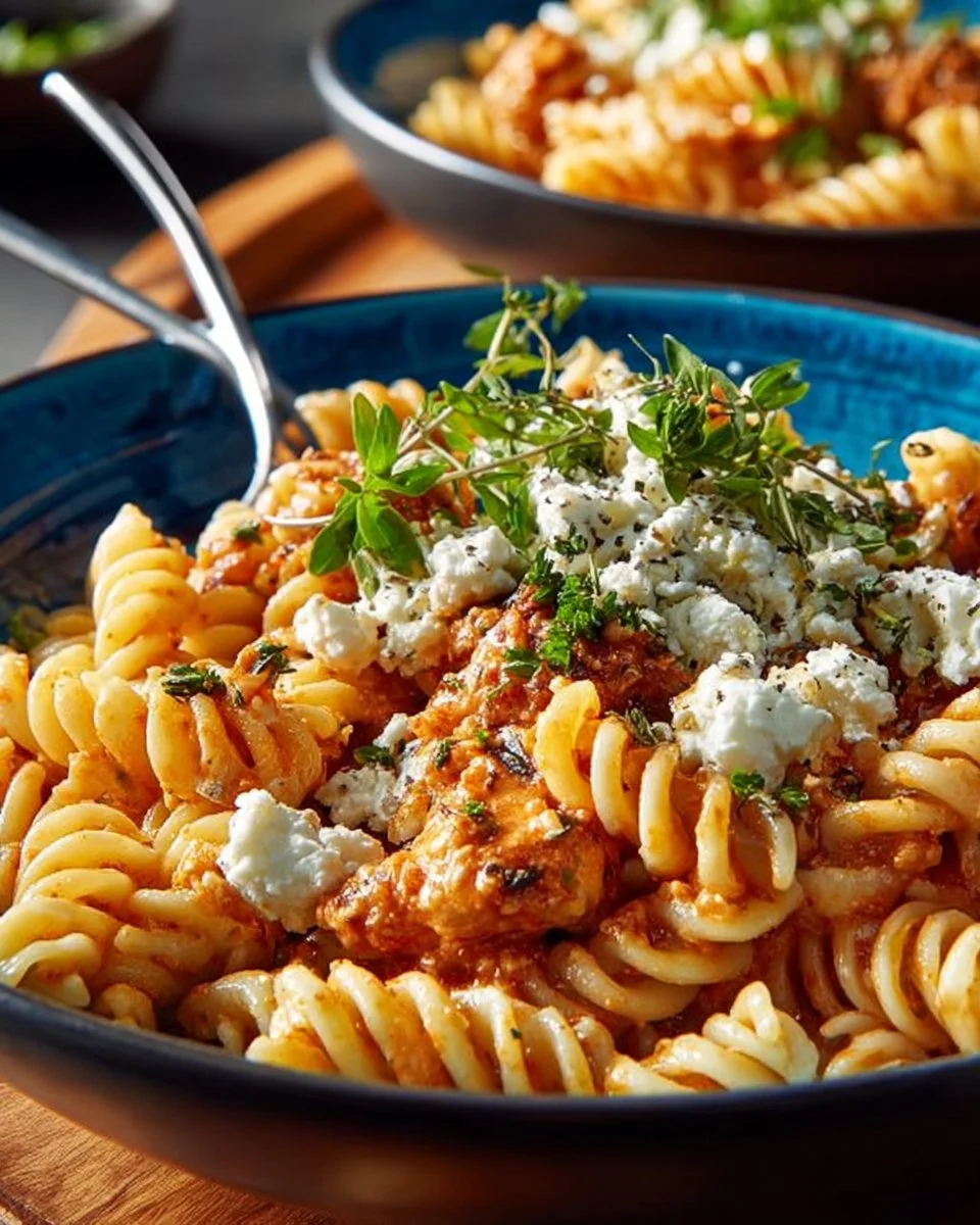 Creamy Buffalo Chicken Pasta topped with fresh herbs and served in a bowl
