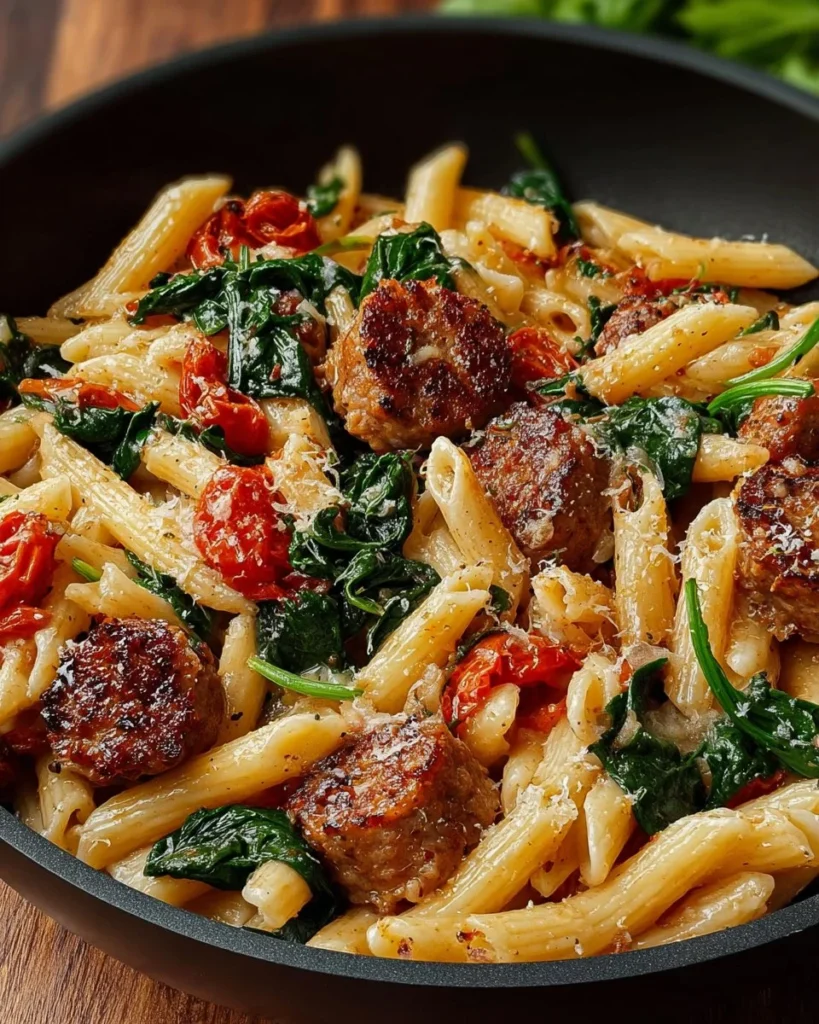Delicious Cajun Sausage Pasta served in a bowl with vibrant spices and ingredients.
