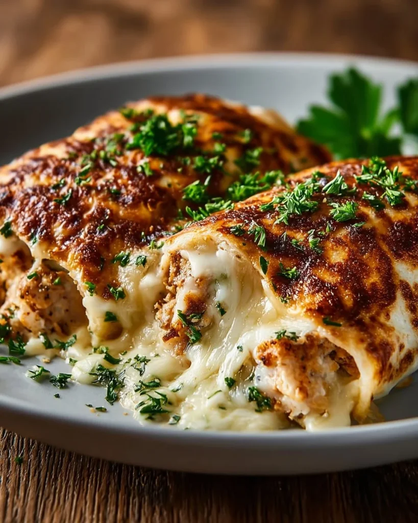 Delicious Cheesy Garlic Chicken Wraps with fresh ingredients