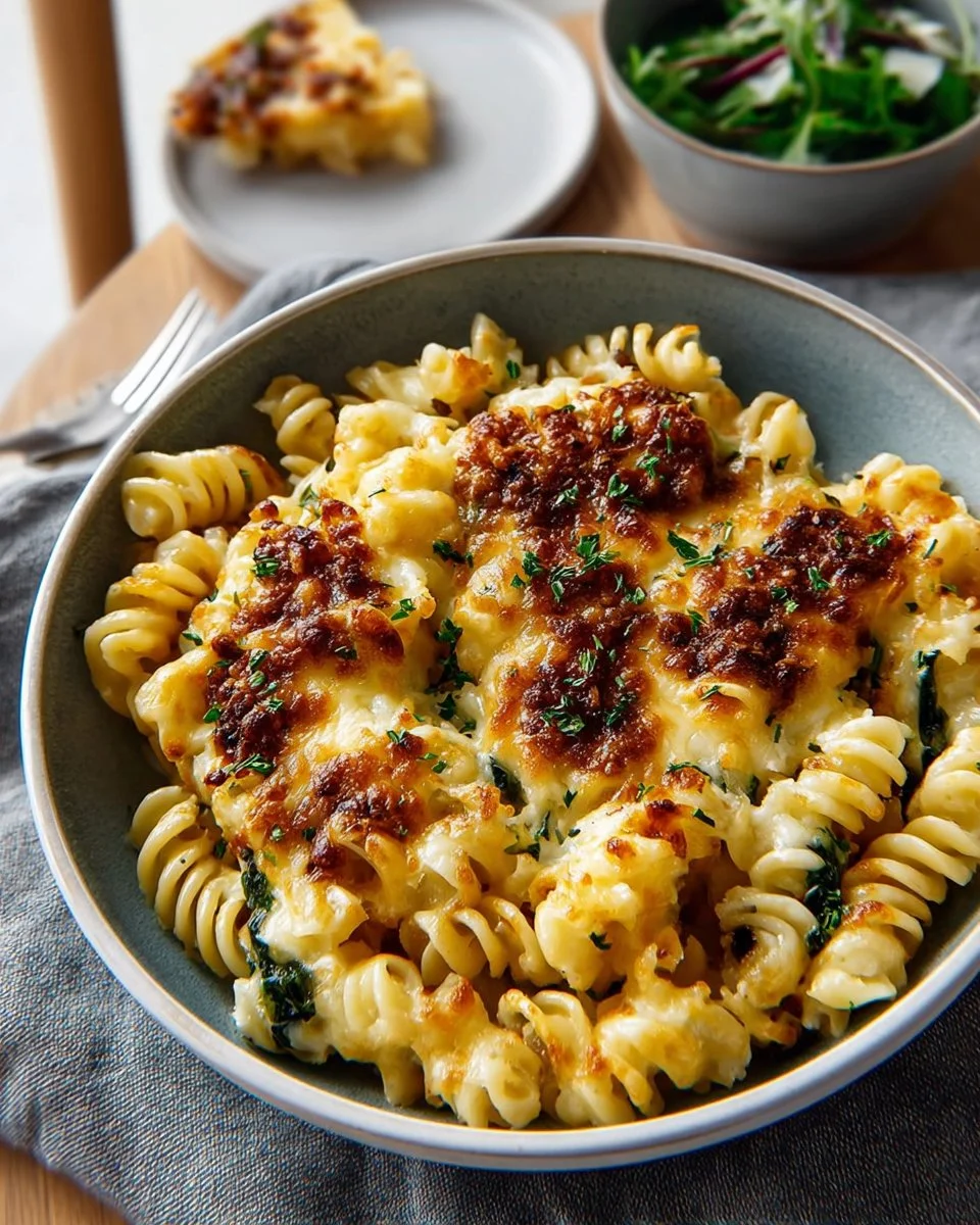 Baked Creamy Brie Mac and Cheese in a casserole dish