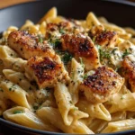 Creamy Cajun Chicken Pasta garnished with parsley and served in a bowl.
