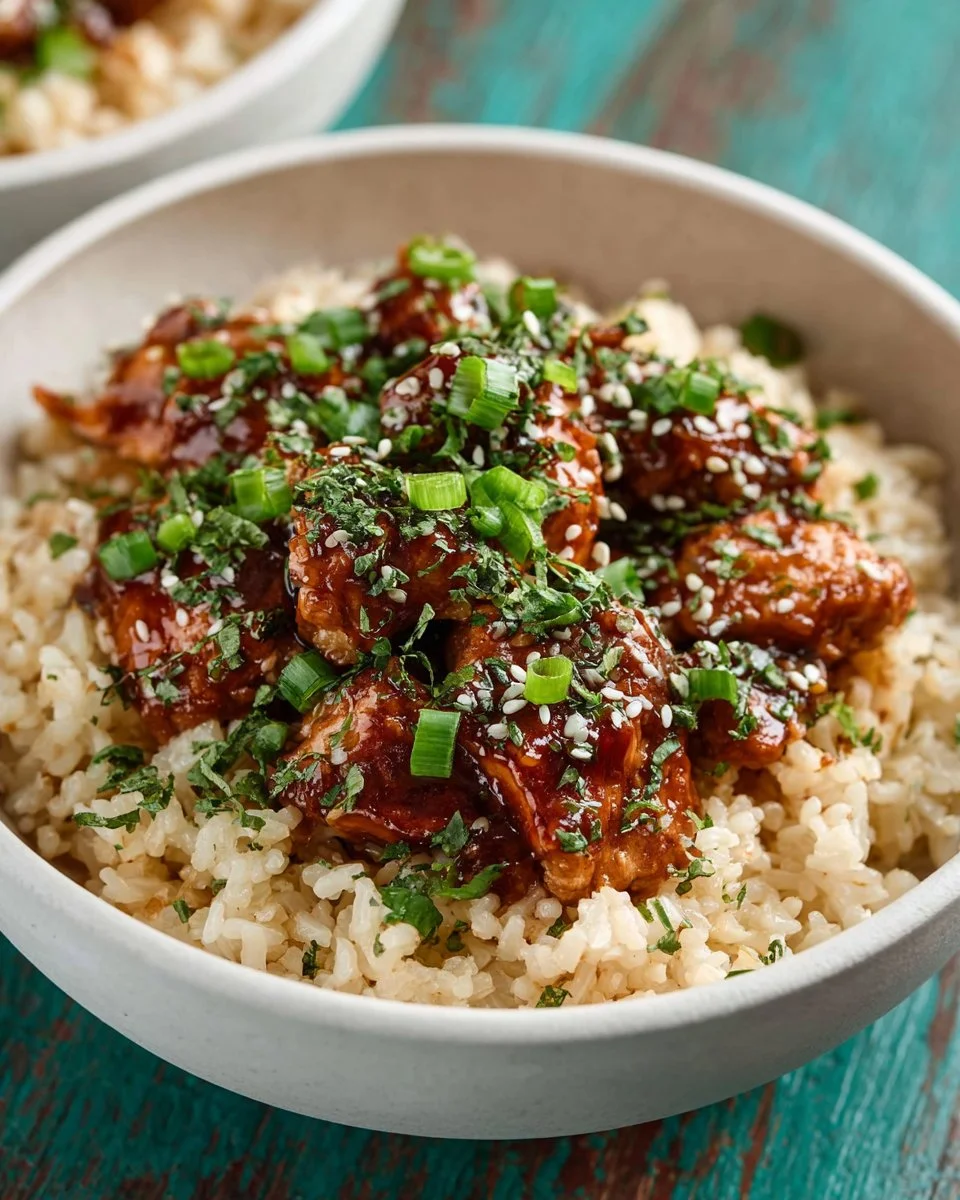 Crock Pot Teriyaki Chicken served with vegetables and rice