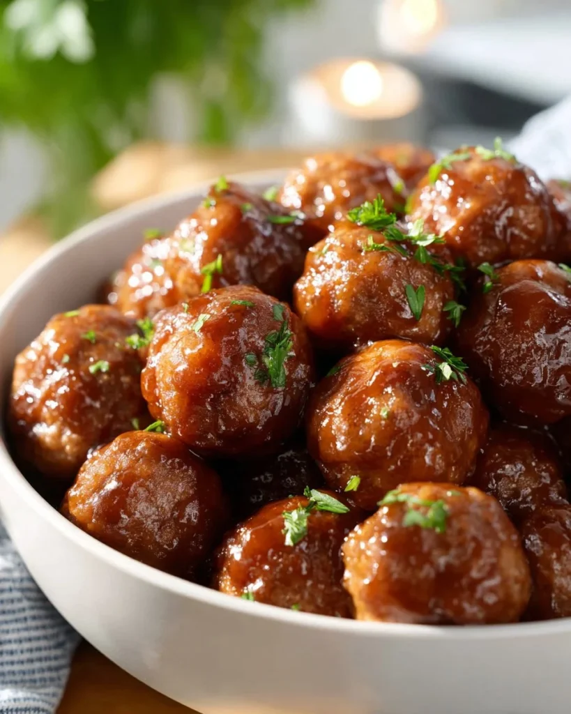 Crockpot BBQ meatballs served in a bowl