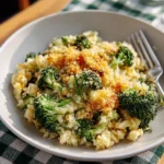 Delicious Easy Broccoli Rice Casserole served in a baking dish