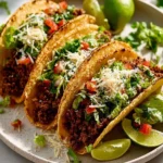 Delicious ground beef tacos served with fresh toppings