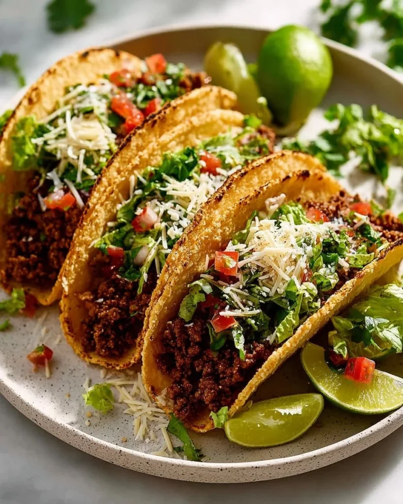 Delicious ground beef tacos served with fresh toppings