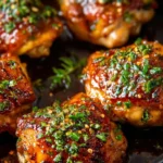 Delicious Honey Garlic Chicken garnished with green onions on a white plate