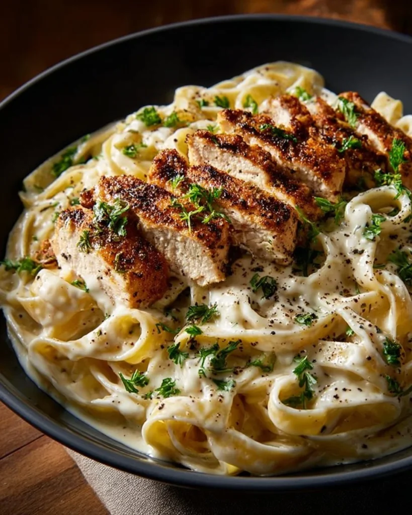 Delicious one-pot chicken alfredo pasta dish served on a plate
