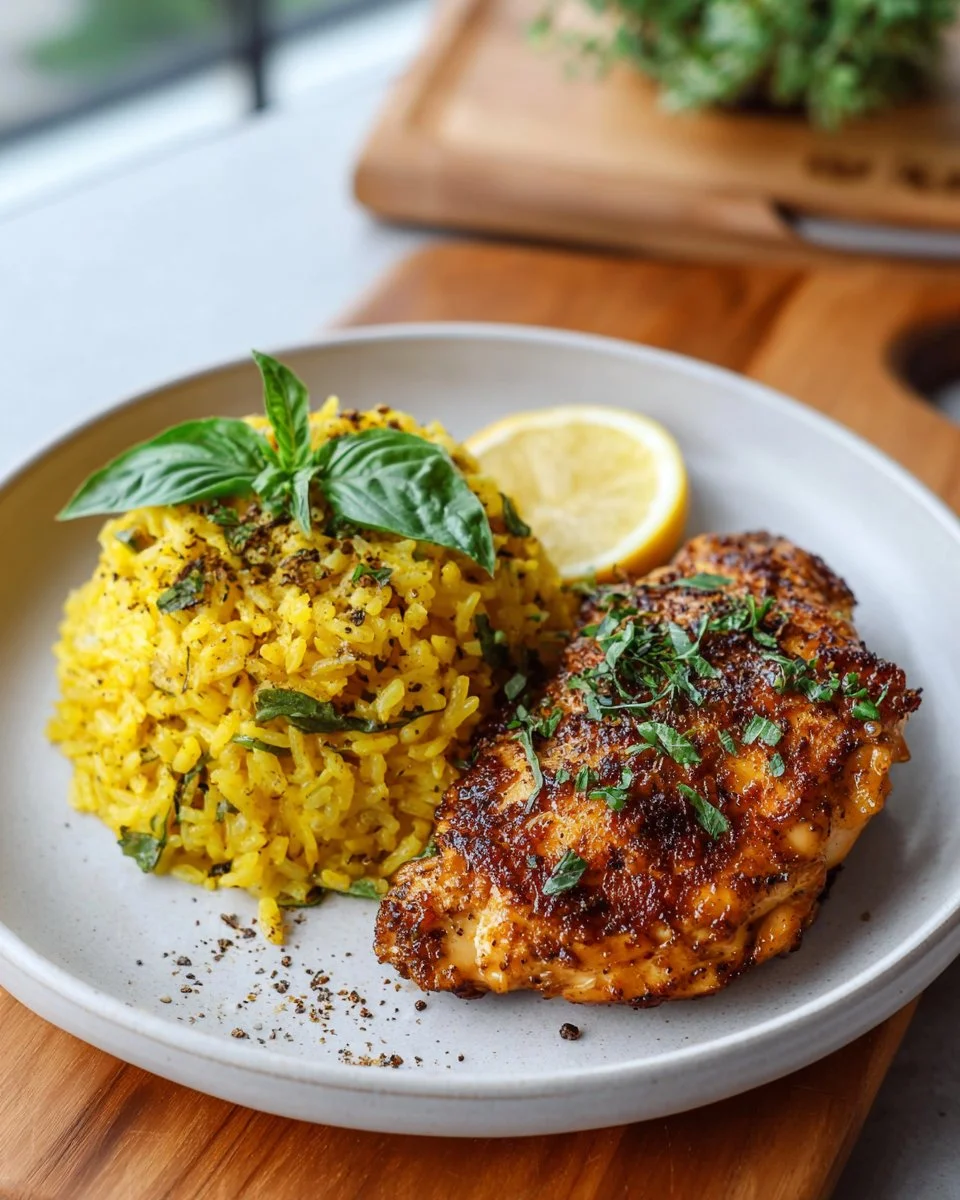 One pot lemon herb chicken and rice recipe with vibrant flavors and fresh herbs