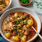 Bowl of Shortcut Brunswick Stew with vegetables and meat