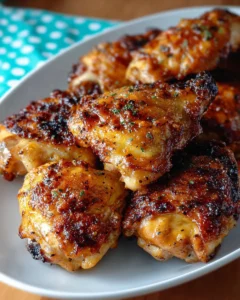Two-ingredient crispy oven-baked BBQ chicken served on a plate