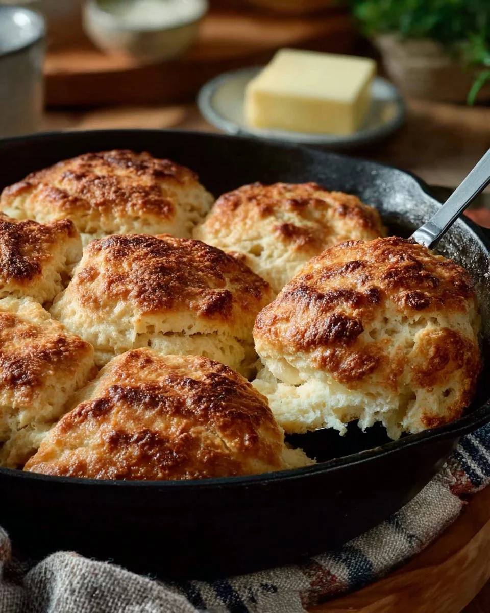 Fluffy 7-Up Biscuits served on a plate with butter and herbs