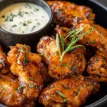 Crispy air fryer buffalo chicken wings served with dipping sauce