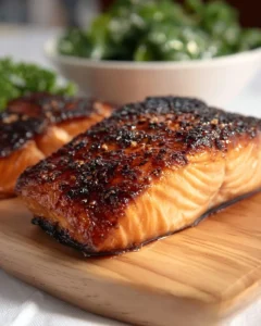Air Fryer Honey Soy Marinated Salmon served with veggies