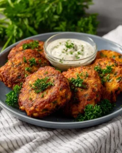 Crispy air fryer salmon patties served with dipping sauce