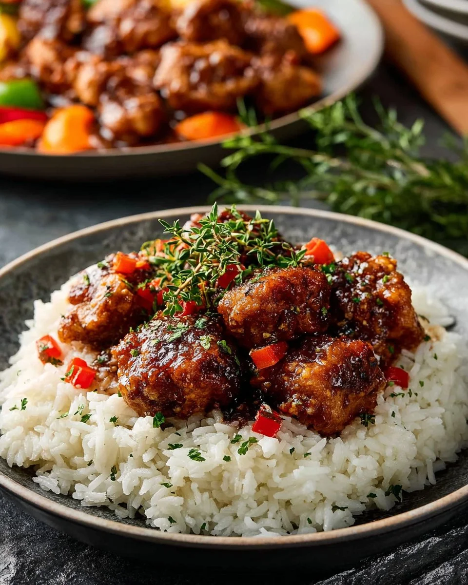 Delicious Black Pepper Chicken served with vegetables and rice