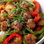 Delicious plate of Black Pepper Chicken with colorful vegetables.