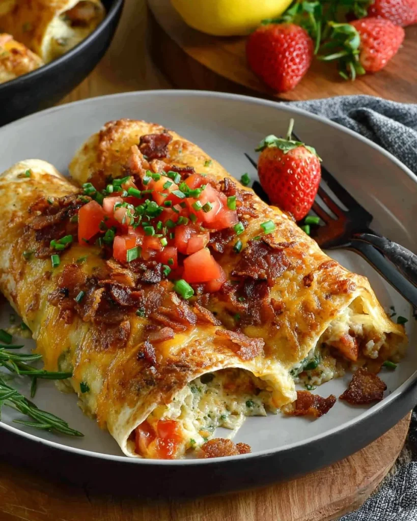 Delicious breakfast enchiladas topped with salsa and cheese on a plate
