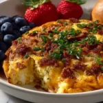 Delicious Bubble Up Breakfast Casserole with eggs, cheese, and bread.