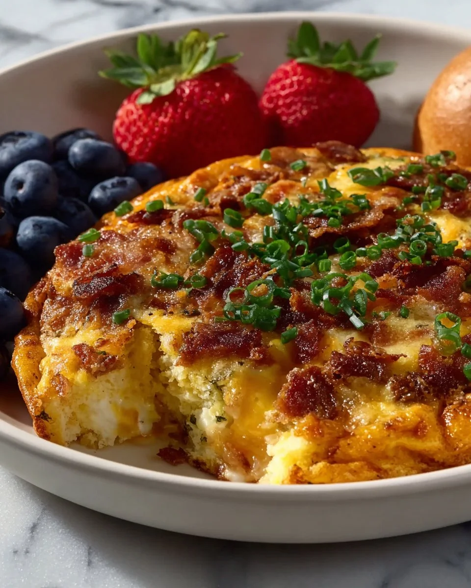 Delicious Bubble Up Breakfast Casserole with eggs, cheese, and bread.