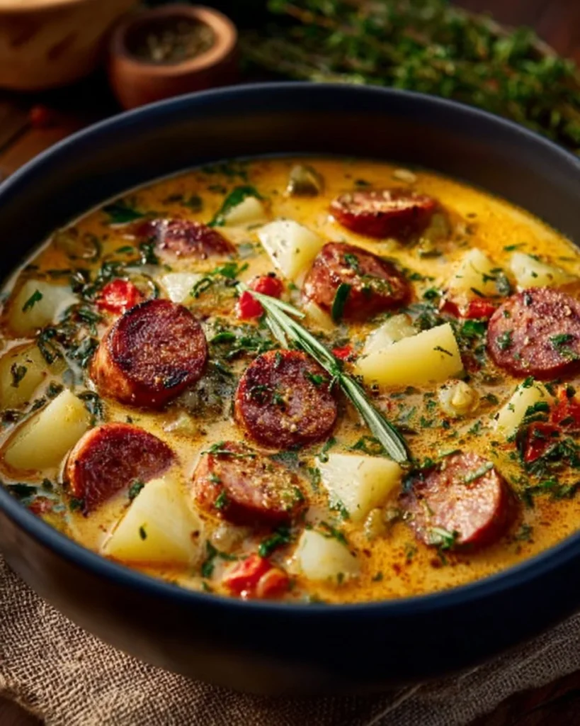 Bowl of hearty Cajun Potato Soup with spices and potatoes