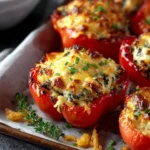 Chicken enchilada stuffed peppers garnished and ready to serve