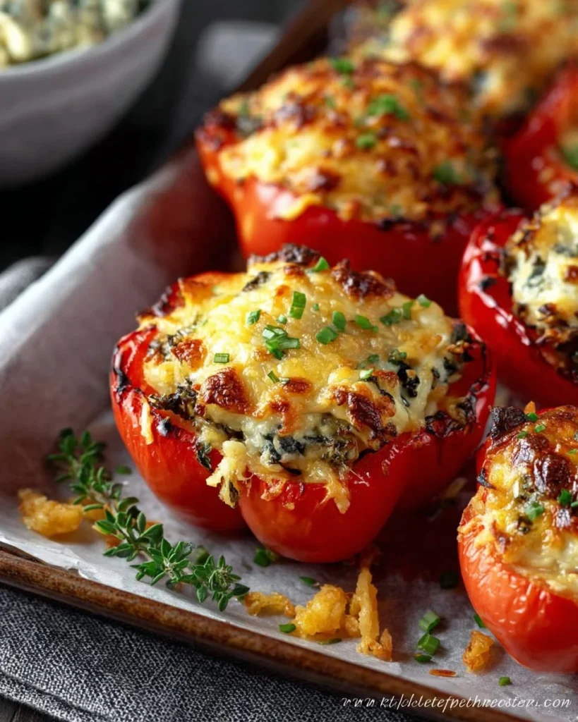 Chicken enchilada stuffed peppers garnished and ready to serve