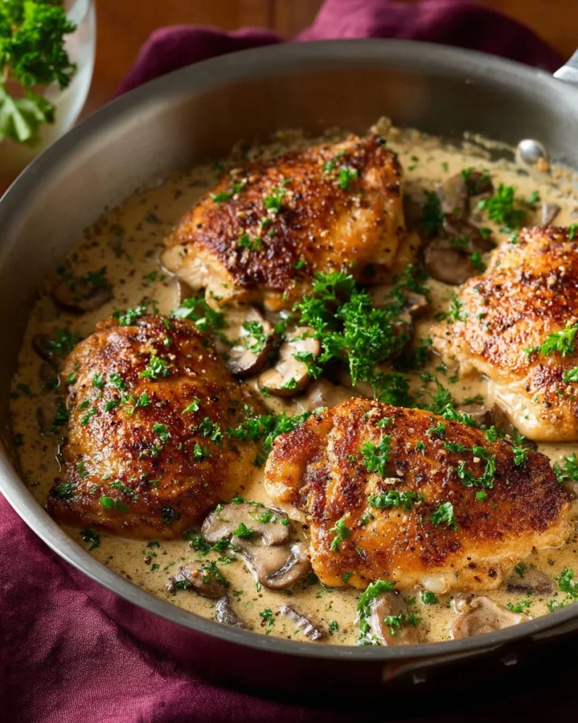Delicious serving of Chicken Marsala with mushrooms and Marsala wine sauce
