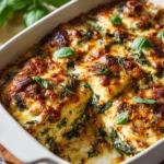 Delicious Chicken Spinach Lasagna with layers of chicken, spinach, and cheese.