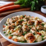 Bowl of Classic Chicken Noodle Stew with chicken, vegetables, and noodles