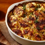 Classic potato gratin with layers of potatoes and melted cheese