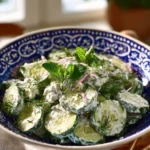 Creamy cucumber salad with fresh ingredients served in a bowl