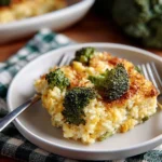 Delicious Easy Broccoli Rice Casserole served in a baking dish