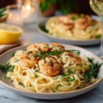 Plate of easy shrimp scampi with garlic, butter, and parsley