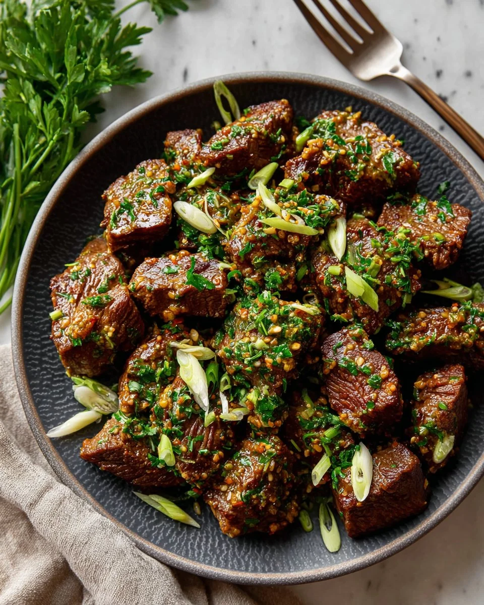 Delicious garlic butter steak bites served in a skillet