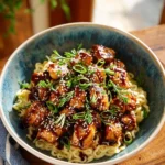 Plate of General Tso's Chicken garnished with vegetables.
