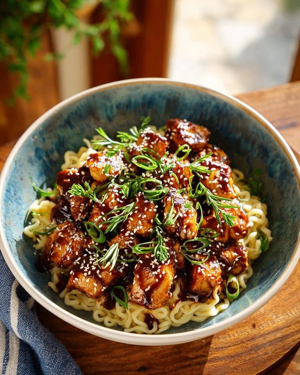 Plate of General Tso's Chicken garnished with vegetables.