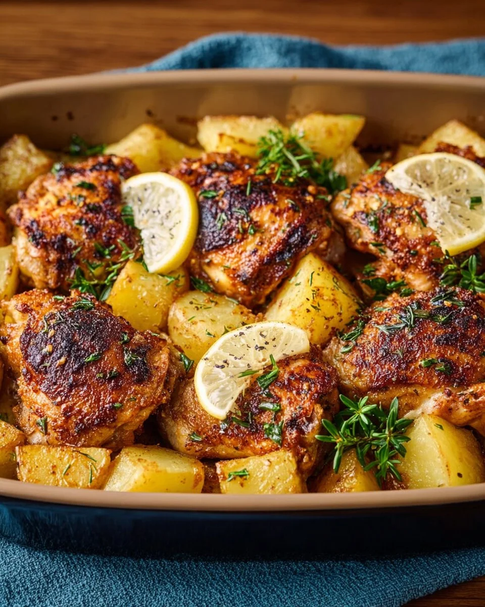 Greek Lemon Chicken served with roasted potatoes