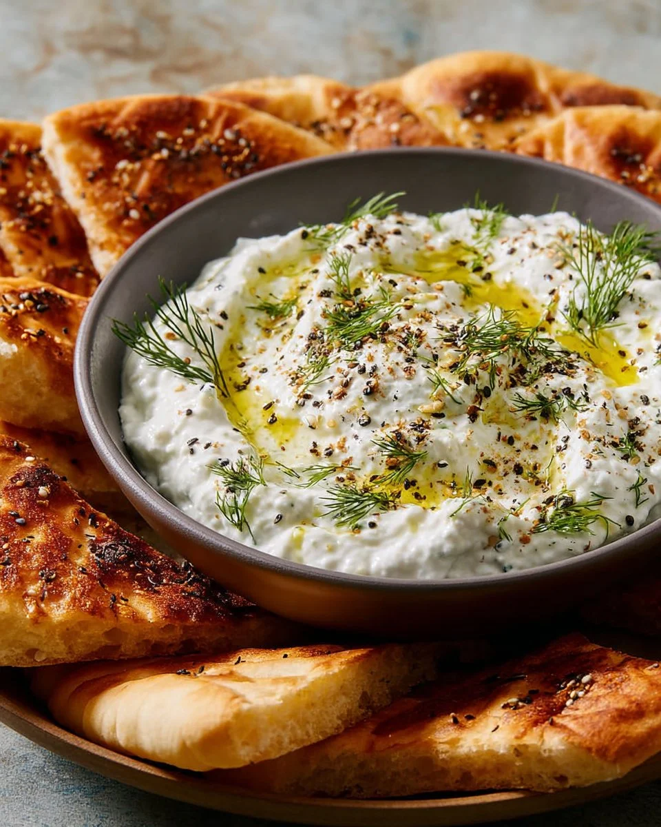Delicious Greek Tzatziki dip made with yogurt, cucumber, and herbs