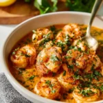 Delicious Lemon Garlic Butter Shrimp served with herbs