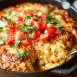 One Pot Chicken Enchilada Rice Casserole in a serving dish with toppings.