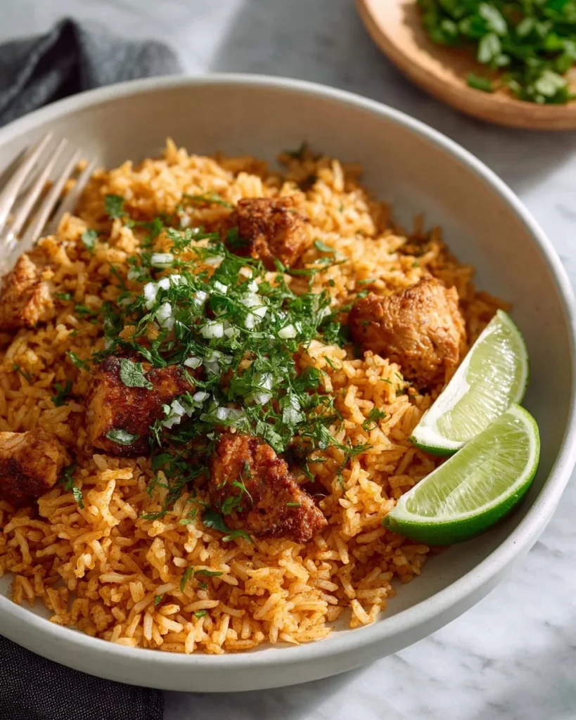 Delicious One-Pot Mexican Chicken and Rice served in a colorful bowl