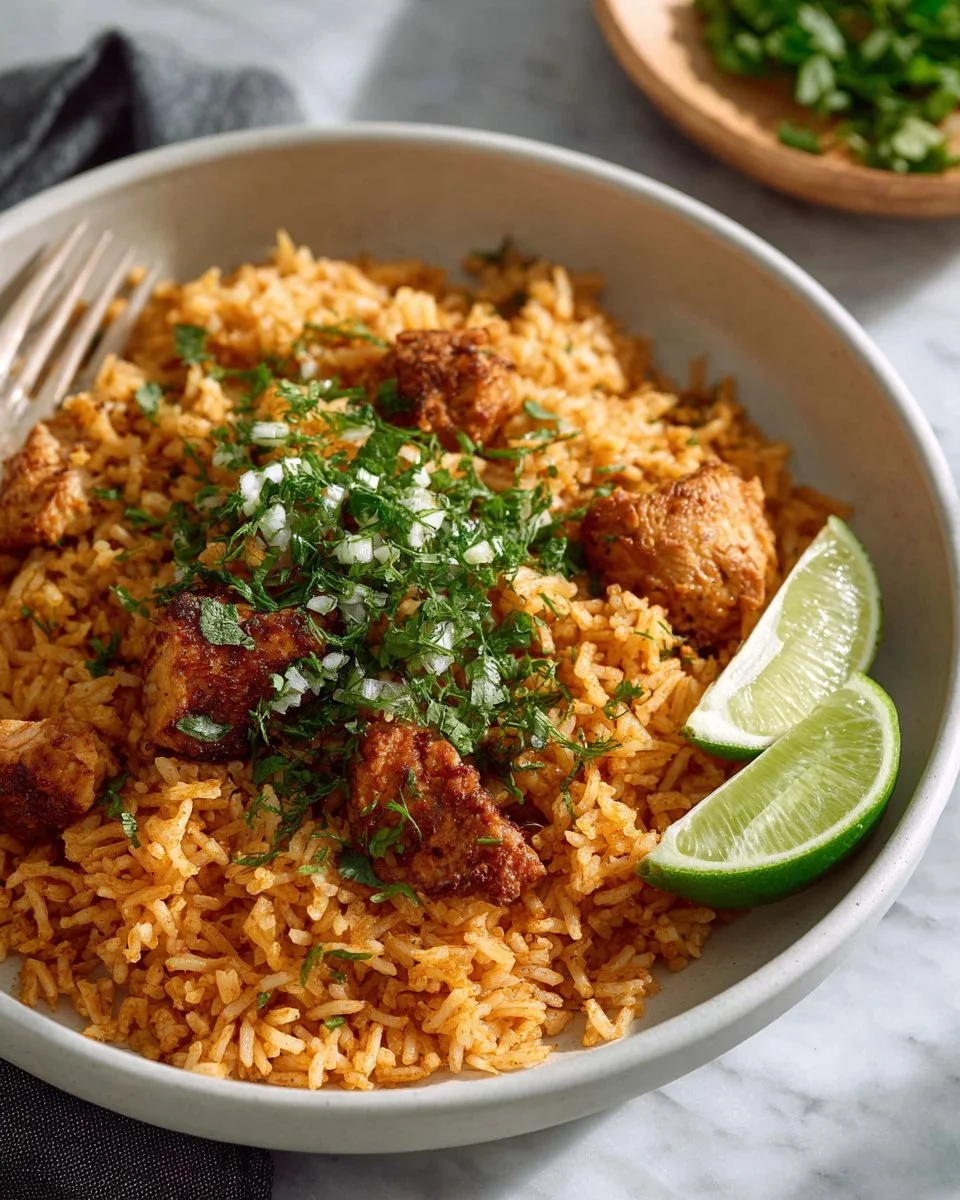 Delicious One-Pot Mexican Chicken and Rice served in a colorful bowl