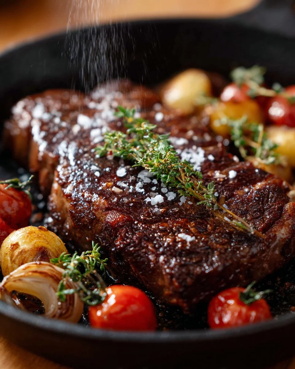 Delicious pan-seared Kansas City Strip Steak on a plate