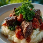 Delicious Slow Cooker Swiss Steak served with rich gravy and vegetables