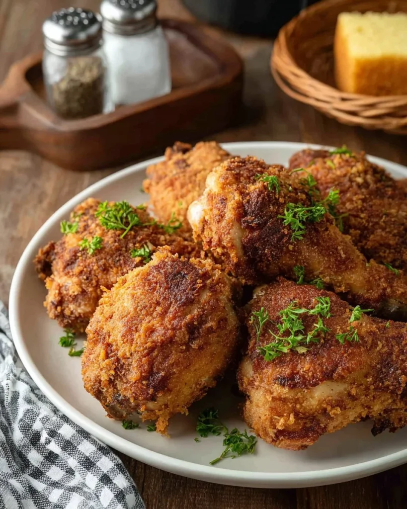 Southern oven-fried chicken served with sides