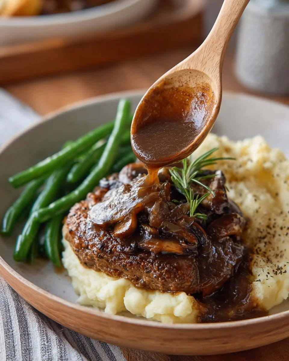Southern Salisbury Steak served with rich gravy and sides